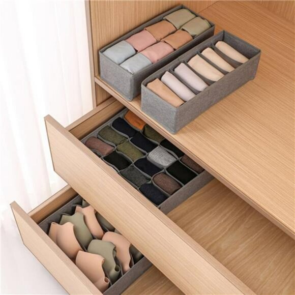 Foldable Dresser Drawer Organizer Set Underwear Sock Closet Storage Bins - Picture 5 of 6